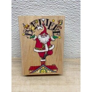All Night Media Christmas Belive Wood Mounted Rubber Stamp